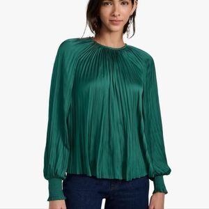 Ulla Johnson Aidy Pleated Blouse Women's 8 Green Top Shirt